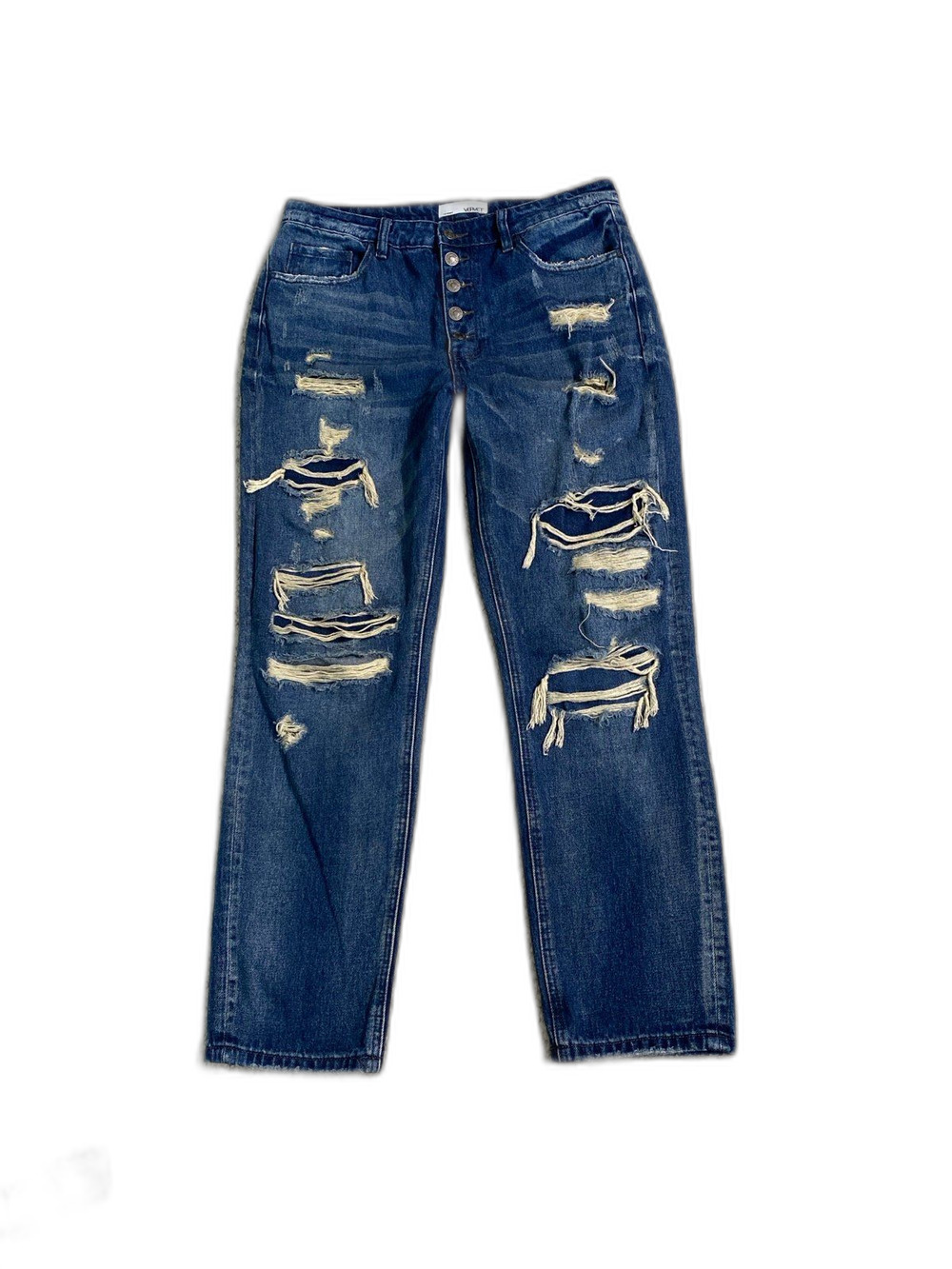 Vervet 90s Boyfriend High-Rise Exposed Button Fly Ripped Distressed 29